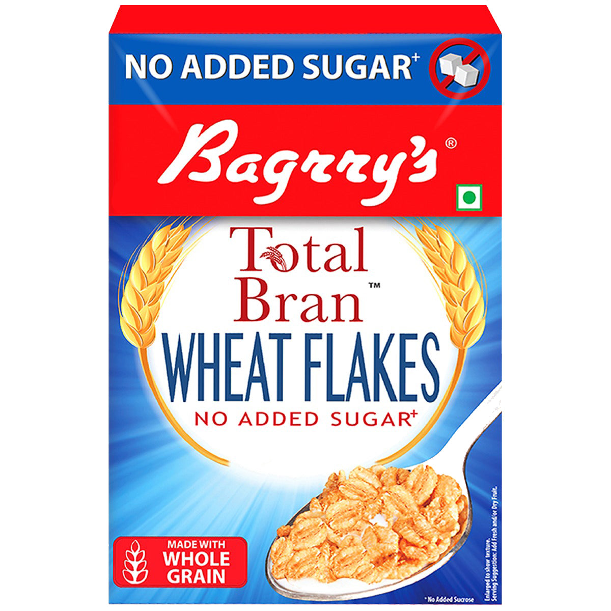 Bagrry's Total Bran Wheat Flakes - No Added Sugar 500gm Box | Premium Sharbati Wheat | High Fibre | Helps Manage Weight | Whole Grain Wheat Flakes