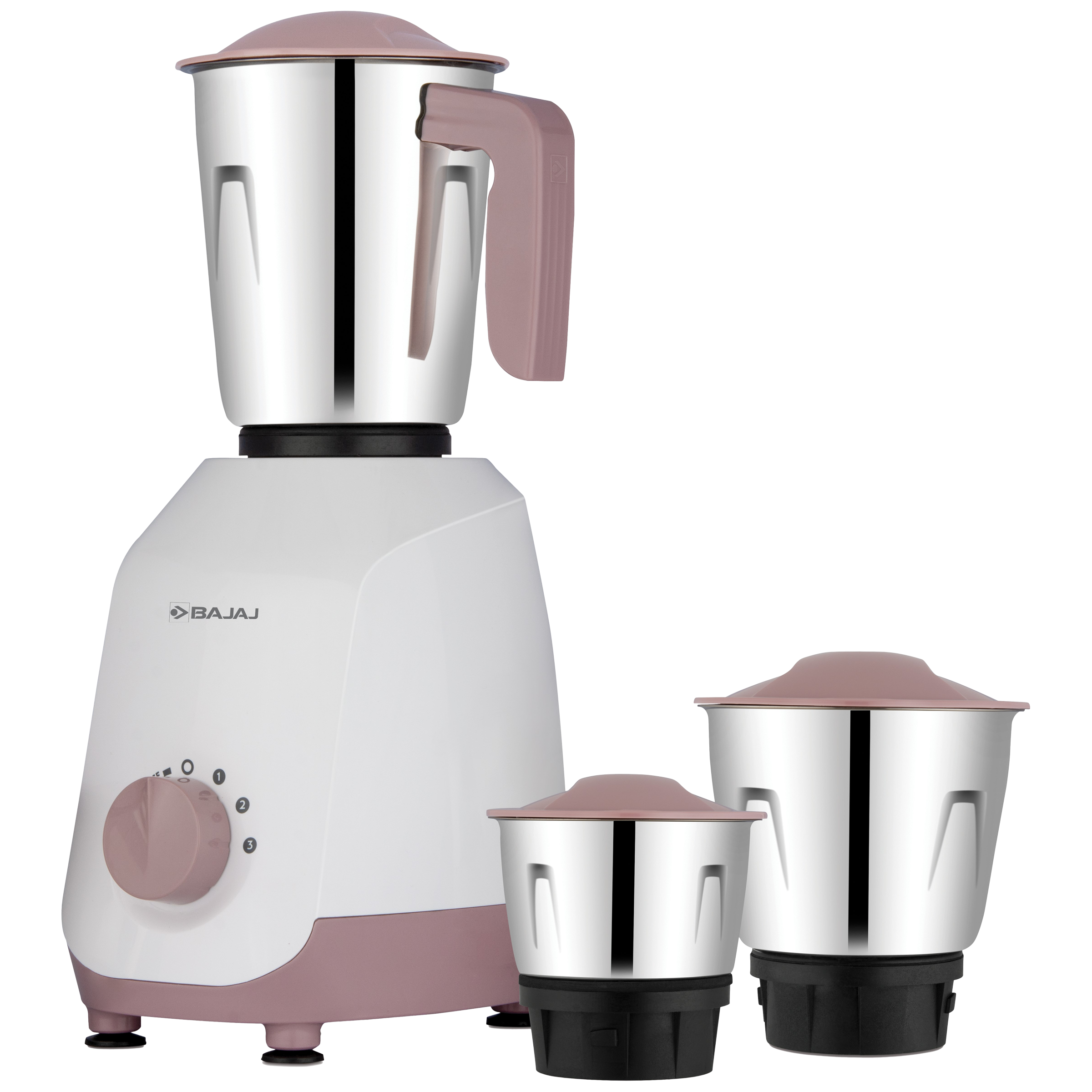 Bajaj Mixer Grinder - 410582 Bajaj Military Series Duetto 500W Lilac - 3 Jar 500 Watt Mixer Grinder in Pink and White