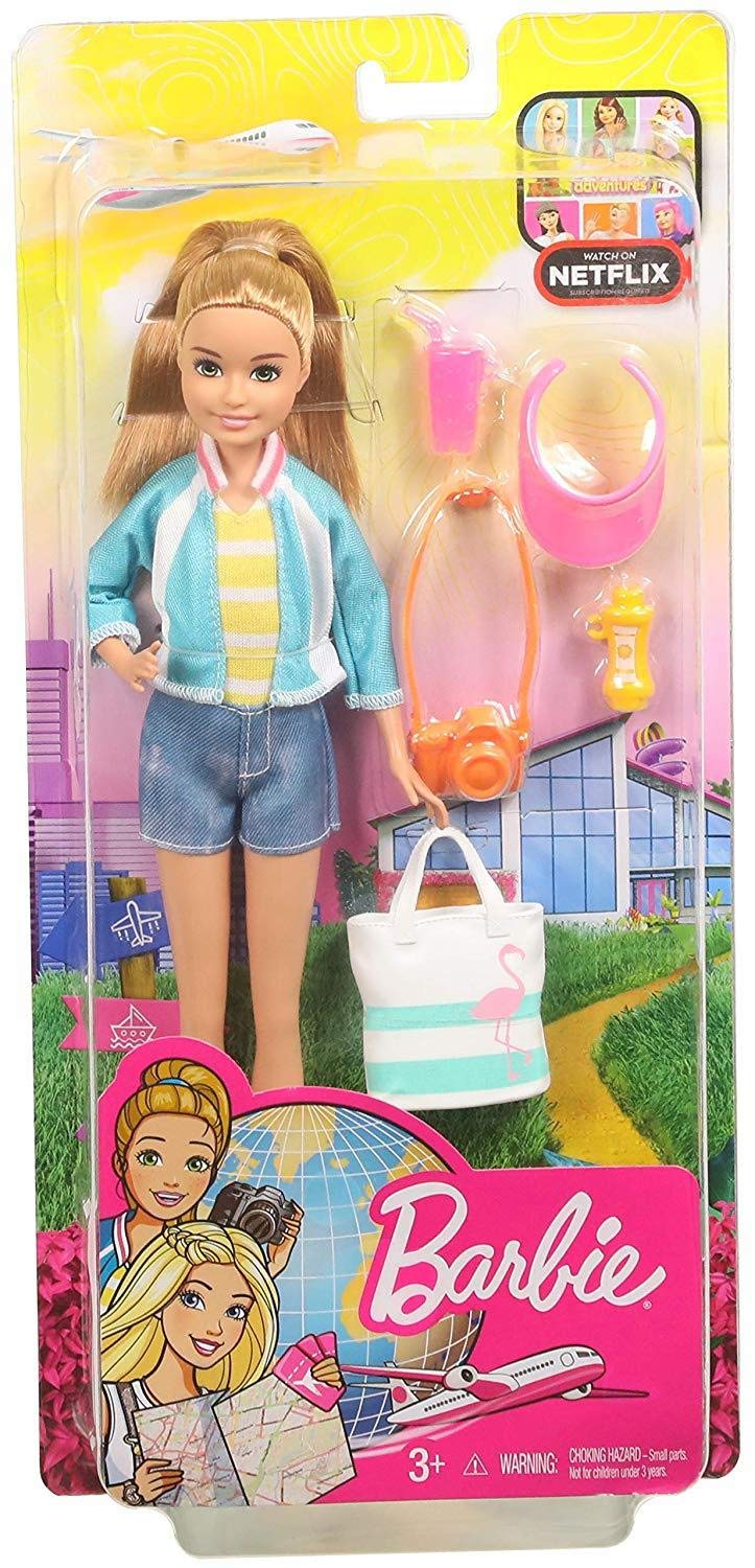 Barbie FWV16 Travel Stacie Doll With 5 Accessories Blonde