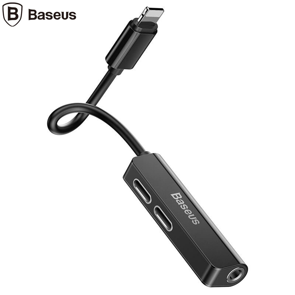 Baseus 3-in-1 iP Male to Dual iP & 3.5mm Female Adapter L52 Black