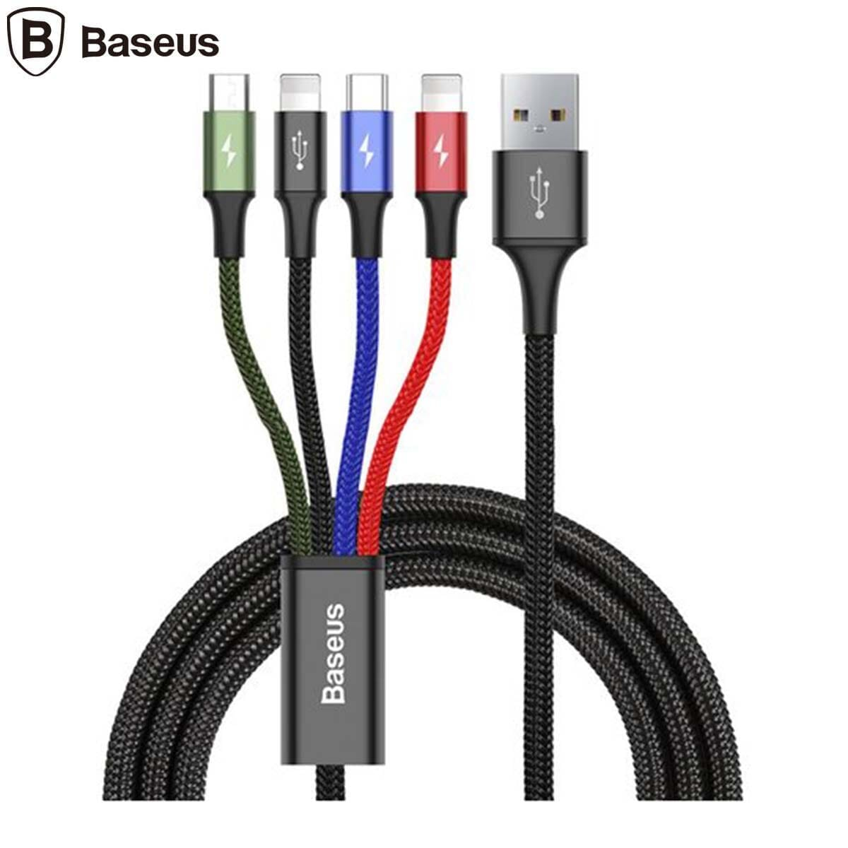 Baseus Fast 4-in-1 Cable For lightning(2)+Type-C+Micro 3.5A 1.2M Black