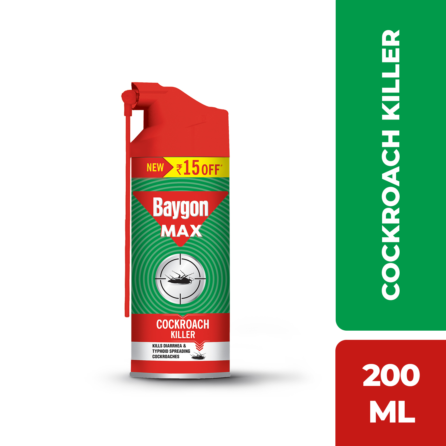 Baygon Max Cockroach Killer Spray, 200ml | Kills Diarrhea and Typhoid Spreading Cockroaches | 360 Degree Deep-Reach MaxiWand | Lasts Up To 4 Weeks