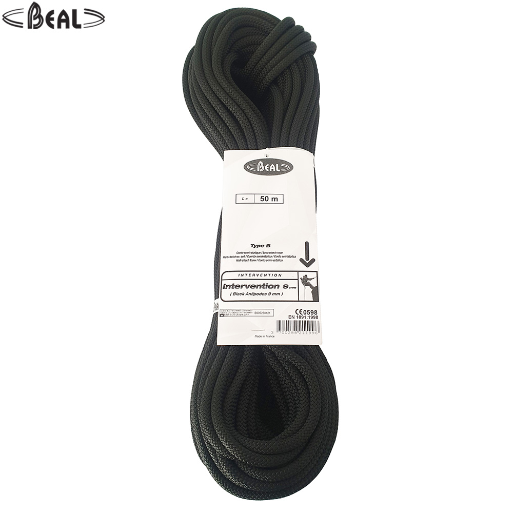 Beal Intervention 9 mm Semi Static Rope Black (50 mtr / 100 mtr Pack)