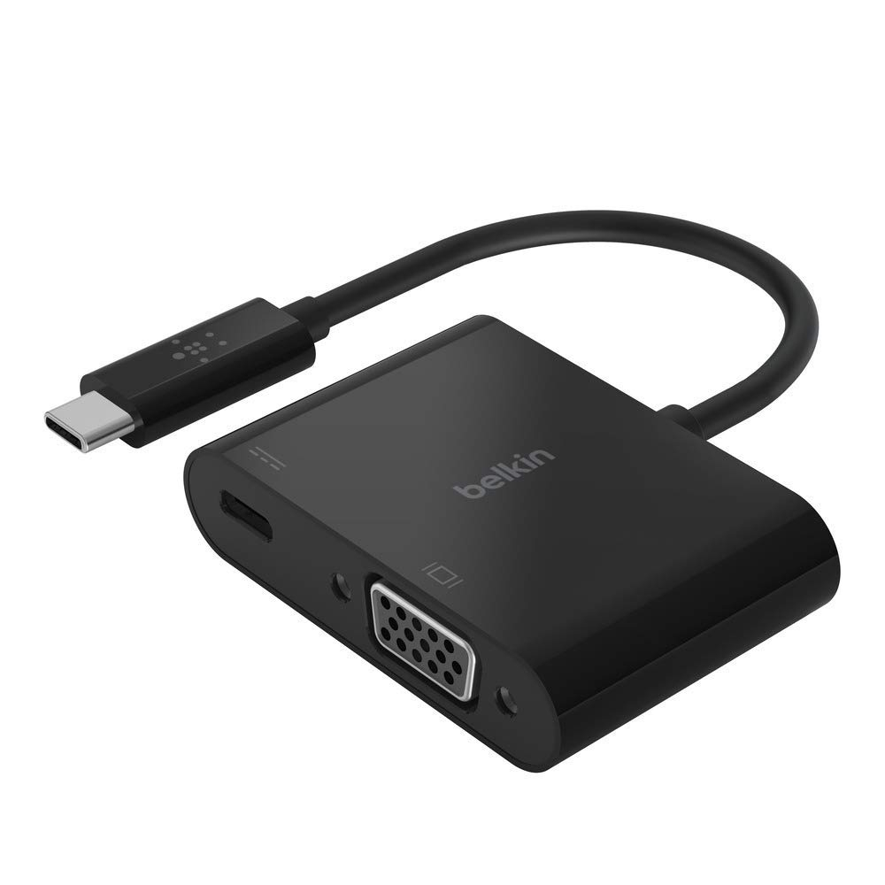 Belkin AVC001BT USB-C to VGA Adapter + Charge - Supports HD 1080p Video Resolution, 60W Pass-Through Power for Connected Devices - MacBook Pro VGA Adapter, Black