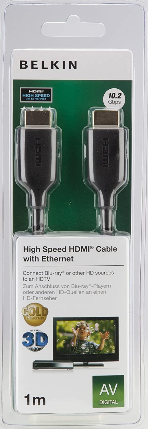 Belkin F3Y021bt1M Gold-Plated High-Speed HDMI Cable with Ethernet (1  Meter)