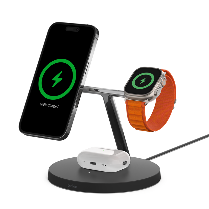 Belkin Mafsafe And Magnetic Accessories - 3-in-1 Wireless Charger with Official MagSafe Charging 15W