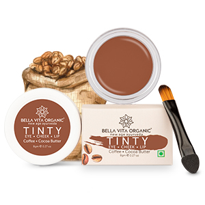 Bella Vita Organic 3 in 1 Coffee Tinty - Lip, Eye & Cheek Tint, Face Blush with Free Applicator for Deep Moisturizing & Nourishing with Almond Oil & Shea Butter, 8 Gm