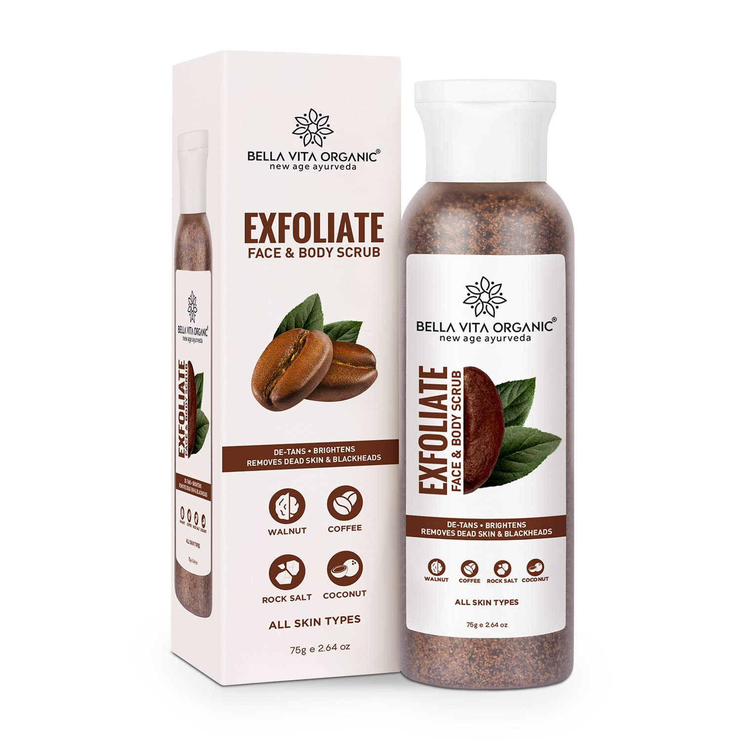 Bella Vita Organic Exfoliate Face and Body Scrub Grit for Skin Brightening and Tan Removal - 75 gm