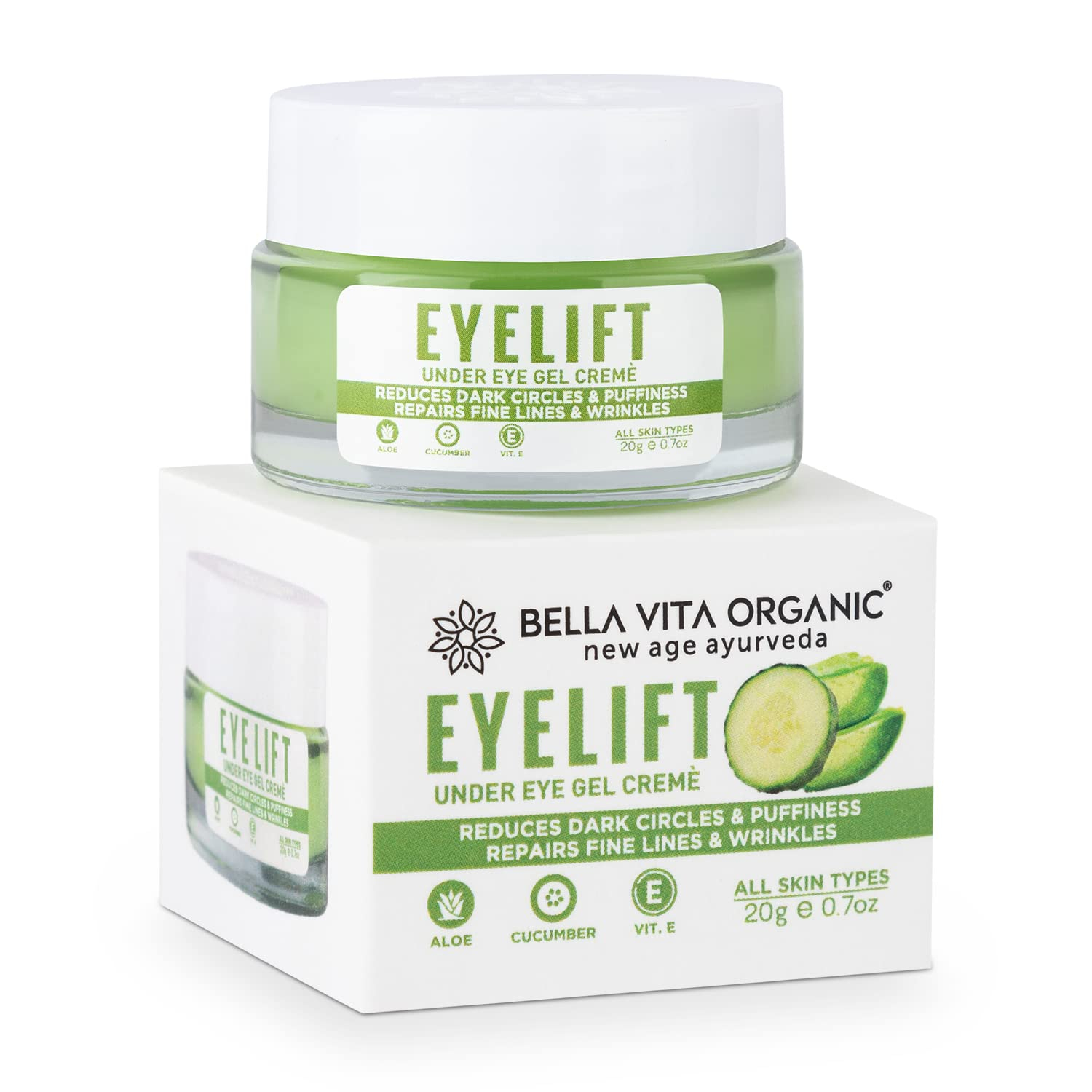 Bella Vita Organic EyeLift Hydrating Natural Under Eye Cream Gel for Dark Circles, Puffy Eyes, Wrinkles & Removal of Fine Lines for Women & Men, 20 gm