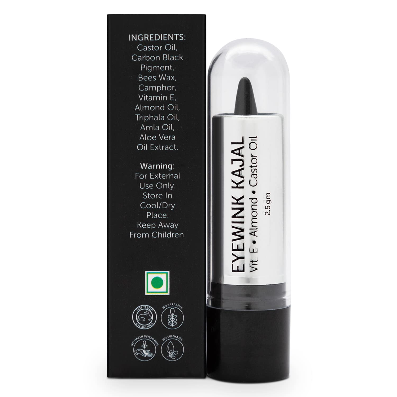 Bella Vita Organic Eyewink Kajal with Vitamin E, Almond and Castor Oil, Long Lasting, Extra Smooth, Smudge Resistant, Intense Black 2.5 gm, Matte Finish