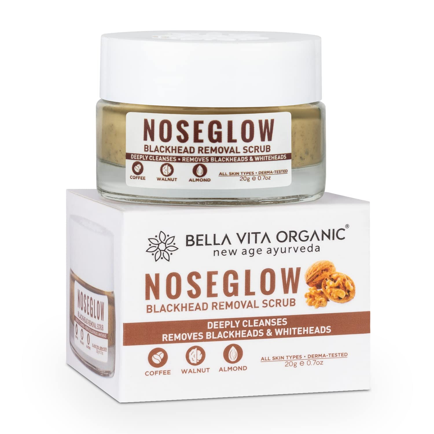 Bella Vita Organic NoseGlow Scrub for Blackhead & Whitehead Removal, Deep Exfoliation & Pore Cleansing, 20gm