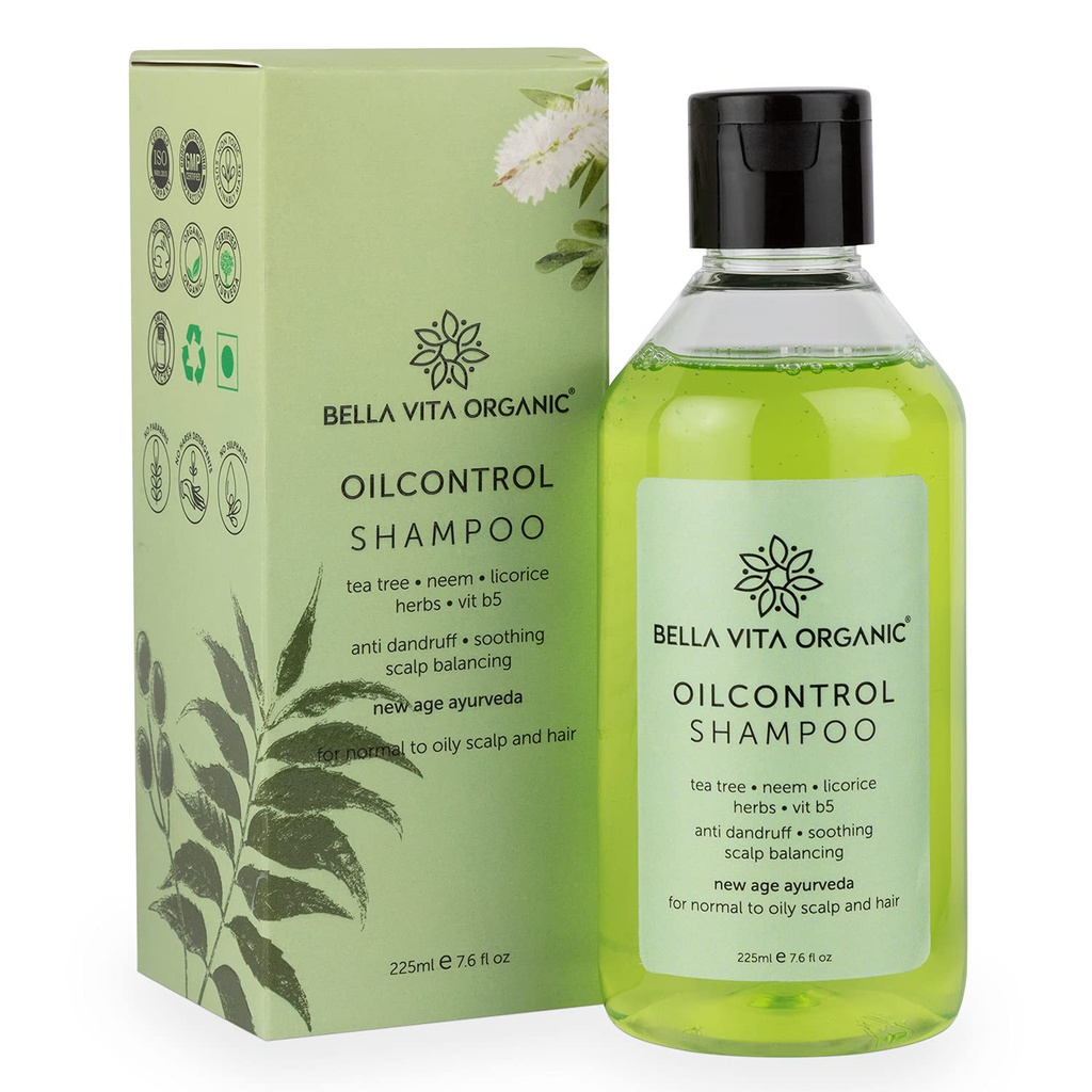 Bella Vita Organic Oil Control Shampoo For Oily Hair & Scalp Anti Dandruff, Neem, Tea Tree & Basil - 225ml