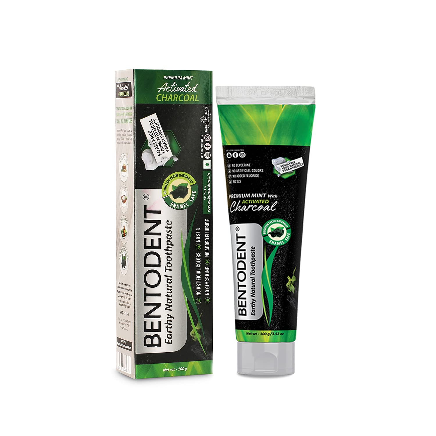 Bentodent Activated Charcoal with Bamboo Toothbrush 100GM
