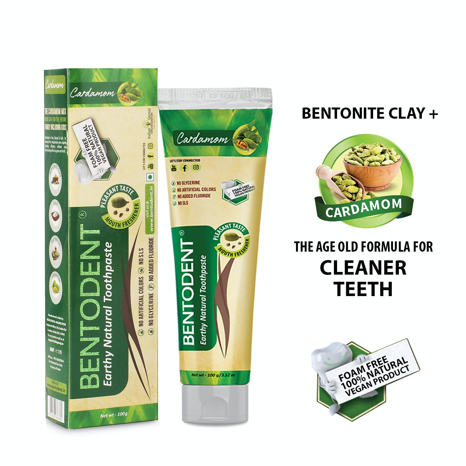 Bentodent Cardamom with Bamboo Toothbrush 100GM