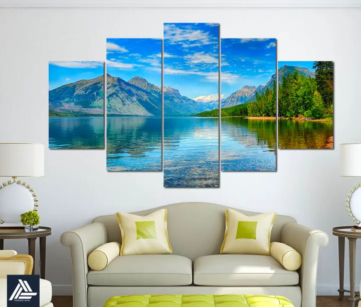 Big Size 5 Panel Nature Canvas | Wall | Home Decor | Canvas | Wall Art With Frame Inside