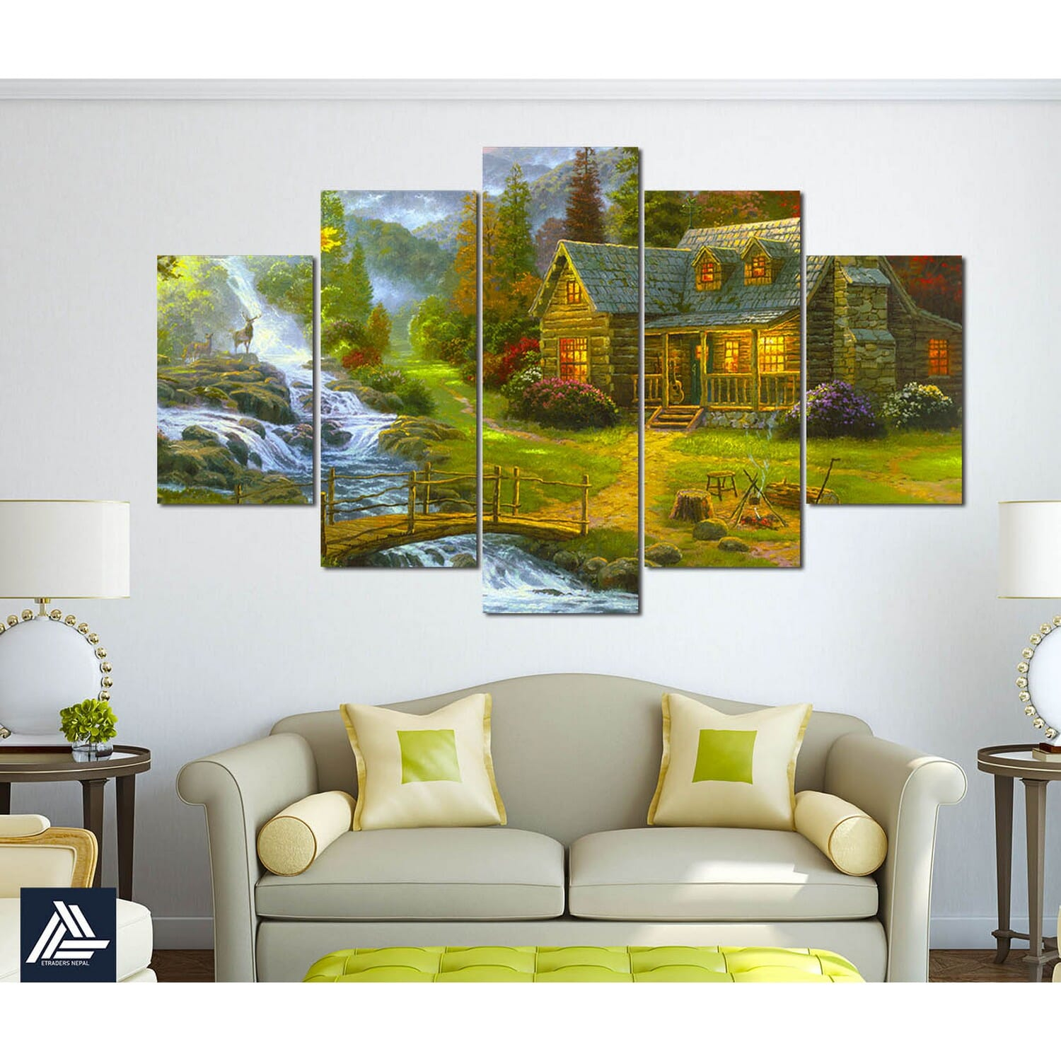 Big Size 5 Panel Nature Canvas | Wall | Home Decor | Canvas | Wall Art With Frame Inside 