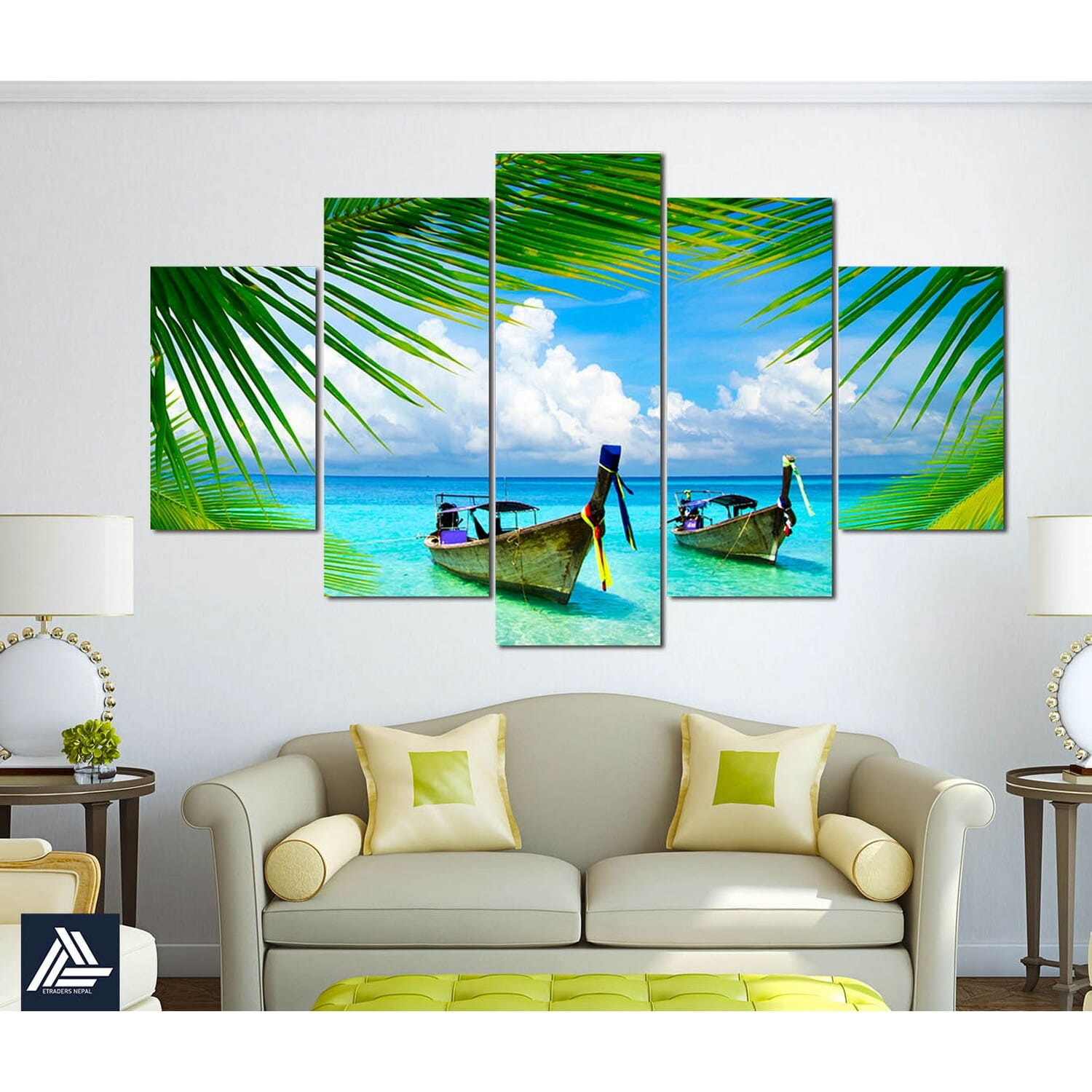 Big Size 5 Panel Nature Canvas | Wall | Home Decor | Canvas | Wall Art With Frame Inside