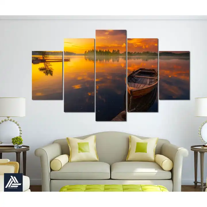 Big Size 5 Panel Nature Canvas | Wall | Home Decor | Canvas | Wall Art With Frame Inside 