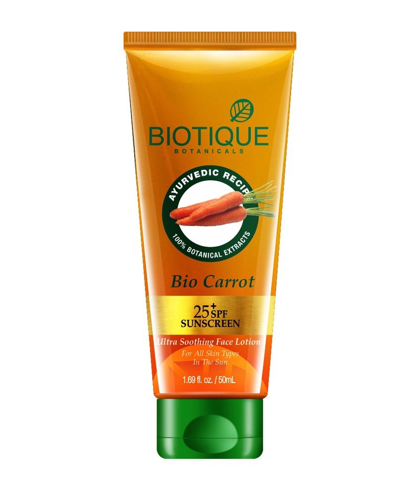 Biotique Bio Carrot Face Lotion Sun Lotion SPF 25+ Sunscreen For All Skin Types in the Sun 50ml