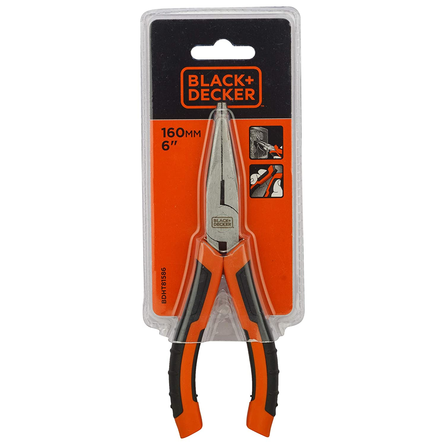Black + Decker Long Nose Plier 160mm(BDHT81586)