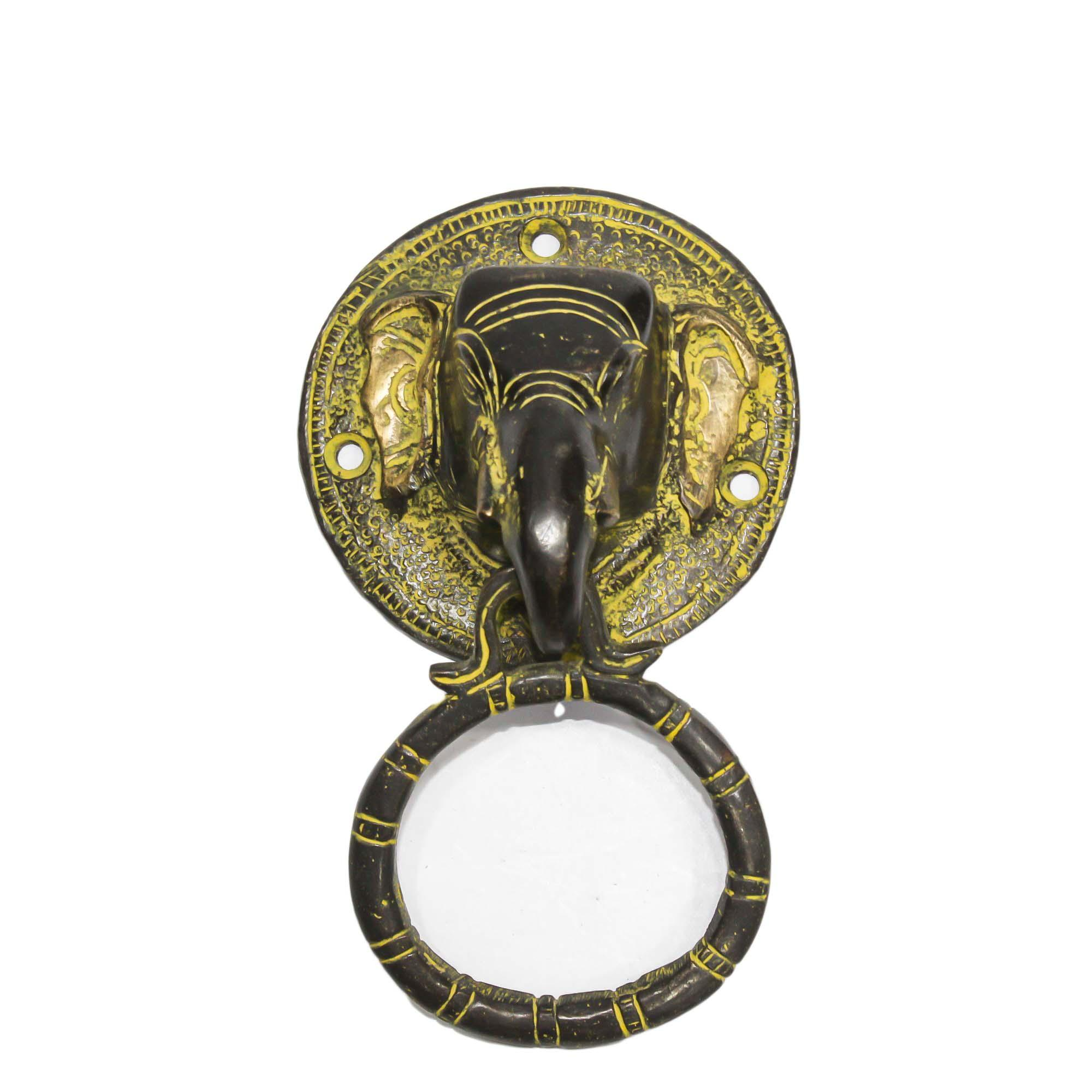 Seven Chakra Handicraft - Black Brass Elephant Design Door Knock