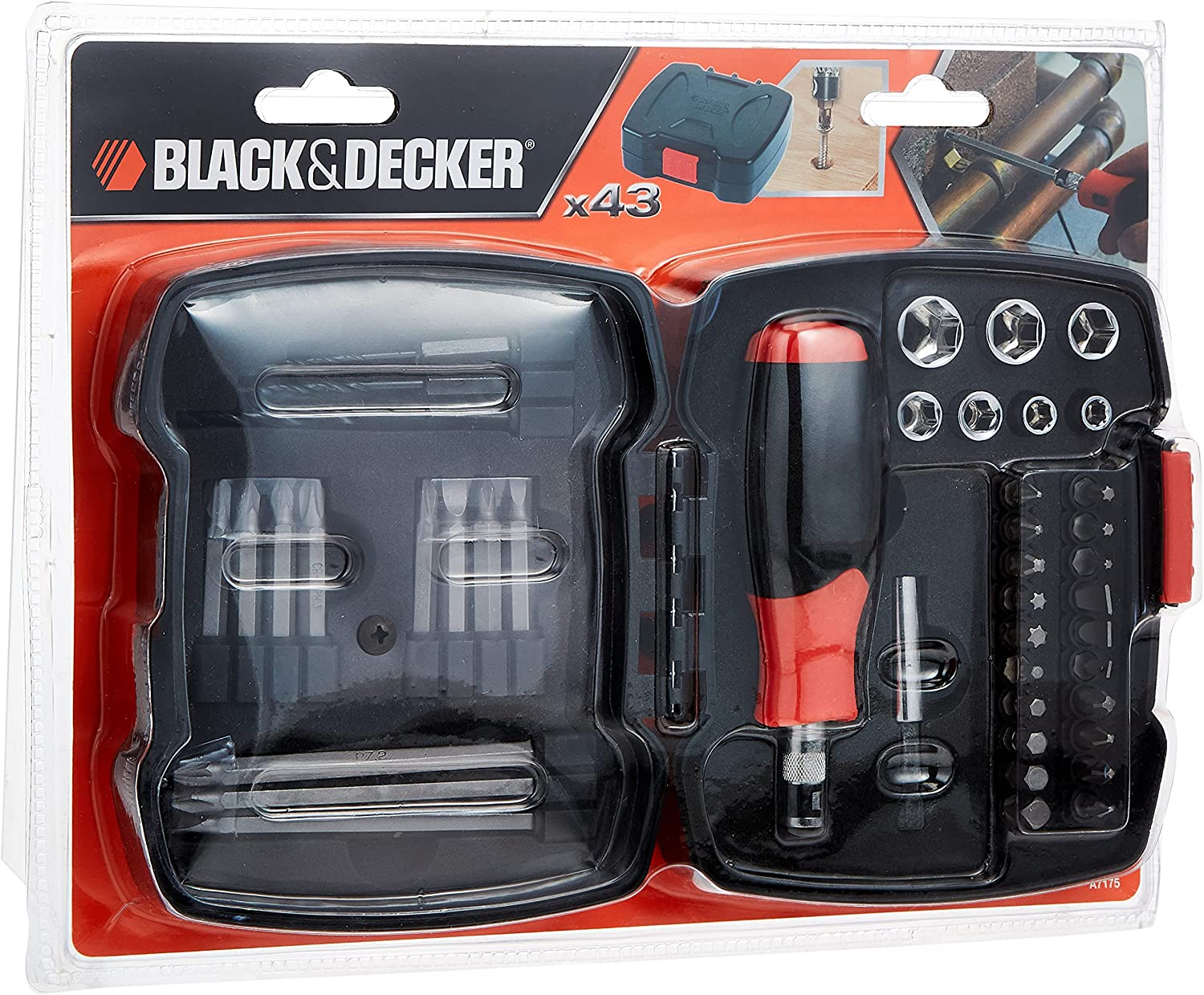 Black+Decker A7175 Hand Ratchet Set with Screwdriver Bits and Box Nuts 43-Piece