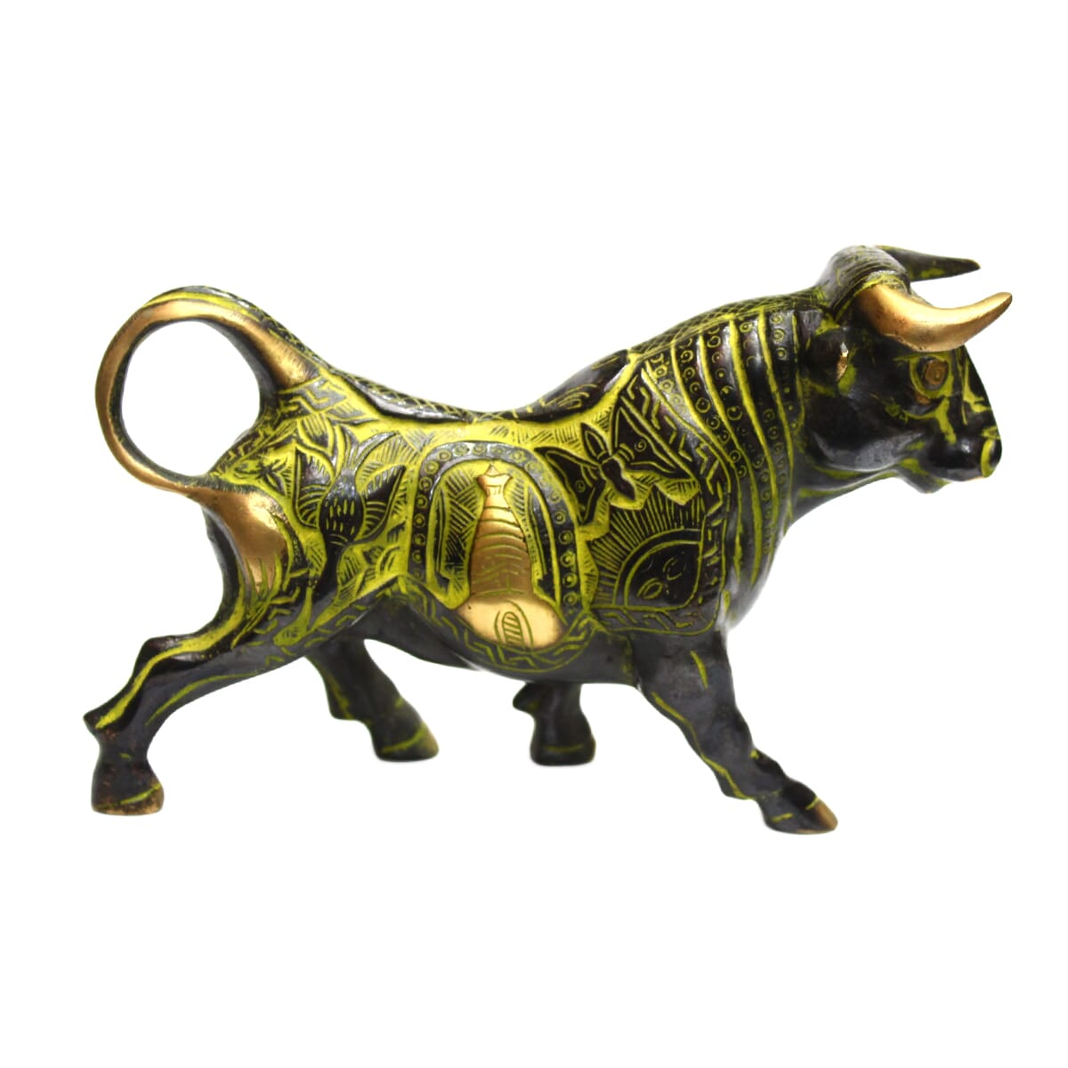 Seven Chakra Handicraft - Black/green 6" Solid Bull Staute