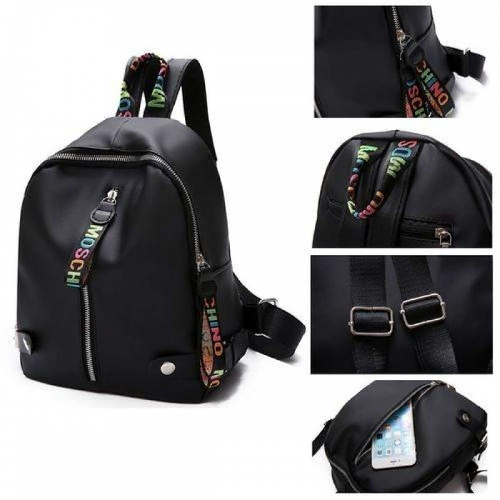 Black Nylon Fashion Letter Backpack For Girls 41001706