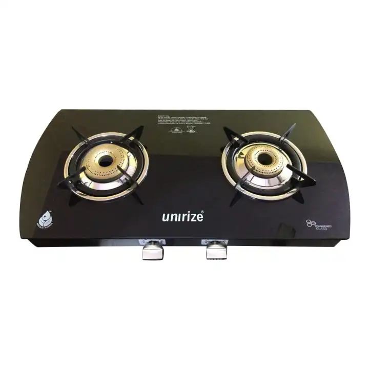 Unirize Glass Top Gas Stove Blanco 2 Burner Black Color