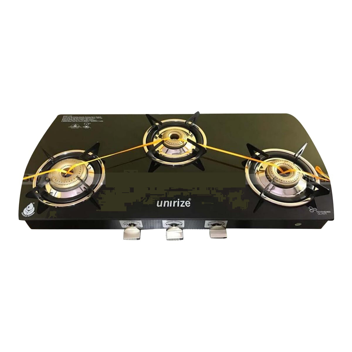 Unirize Glass Top Gas Stove Blanco 3 Burner Black Color