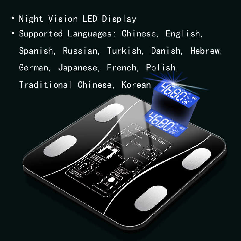 Laughing Buddha - Body Fat Scale Smart Wireless Digital Bathroom Weight Scale Body Composition Analyzer With Smartphone App Bluetooth-compatible