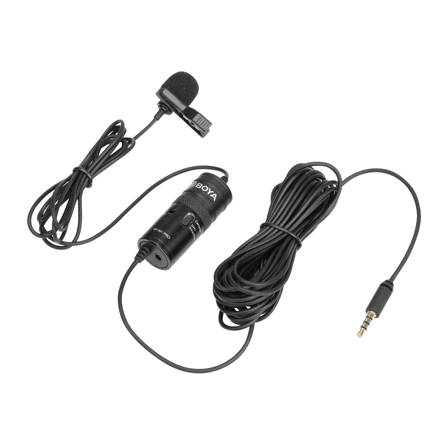 Boya BY-M1 Pro Microphone - Omnidirectional Lavalier Condenser Microphone with Gain control, Headphone-out, Noise cancellation for iPhone Android Smartphone DSLR Camera Camcorder Audio Recorder (20ft Cable)