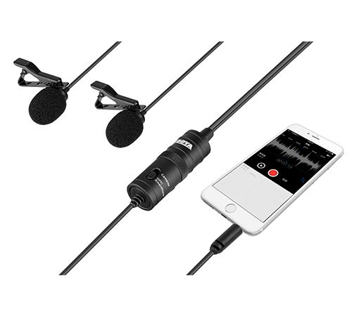 Boya BY-M1DM Microphone - Dual Omnidirectional Lavalier Condenser Microphone with Gain control, Headphone-out, Noise cancellation for iPhone Android Smartphone DSLR Camera Camcorder Audio Recorder (20ft Cable)
