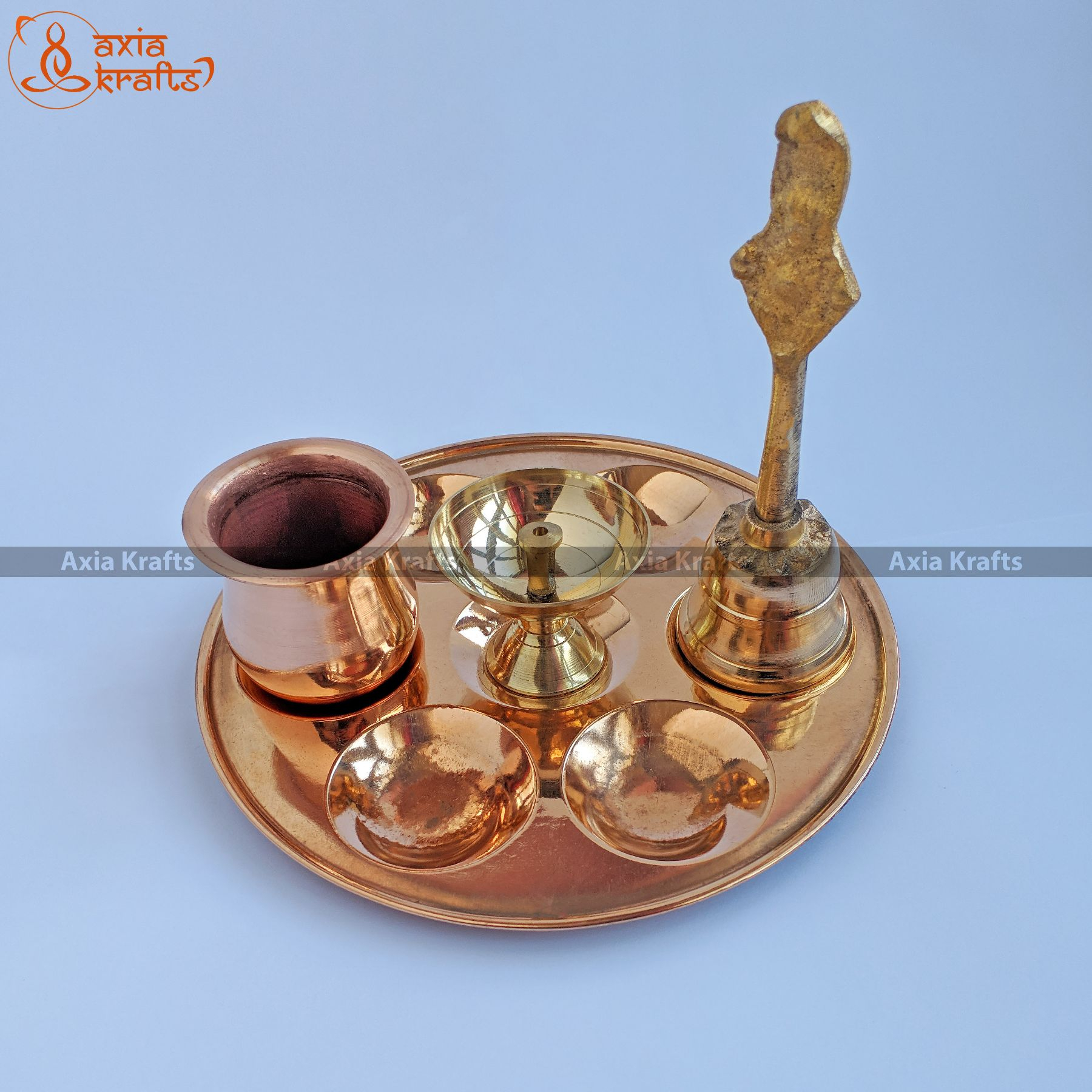 Axia Krafts Brass Copper Puja Set 16 cms | Pooja items