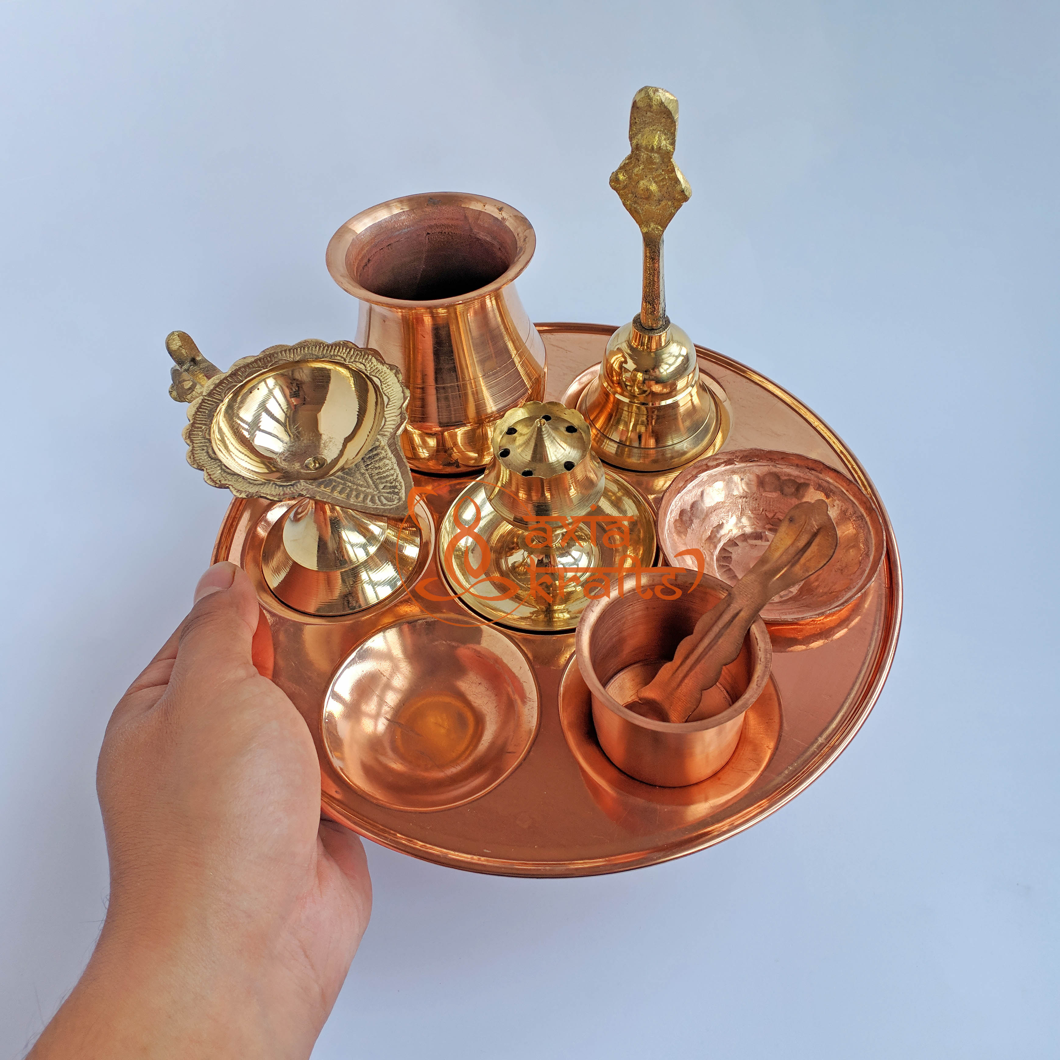 Axia Krafts Brass Copper Puja Set All in One Complete Combo ( BIG ) | Pooja items