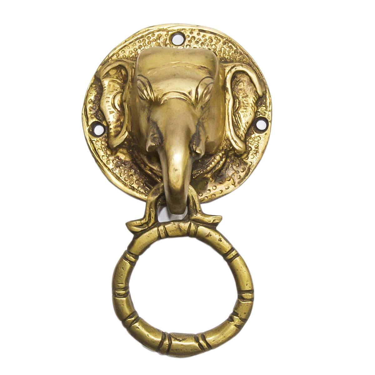 Seven Chakra Handicraft - Golden Brass Elephant Design Door Knock