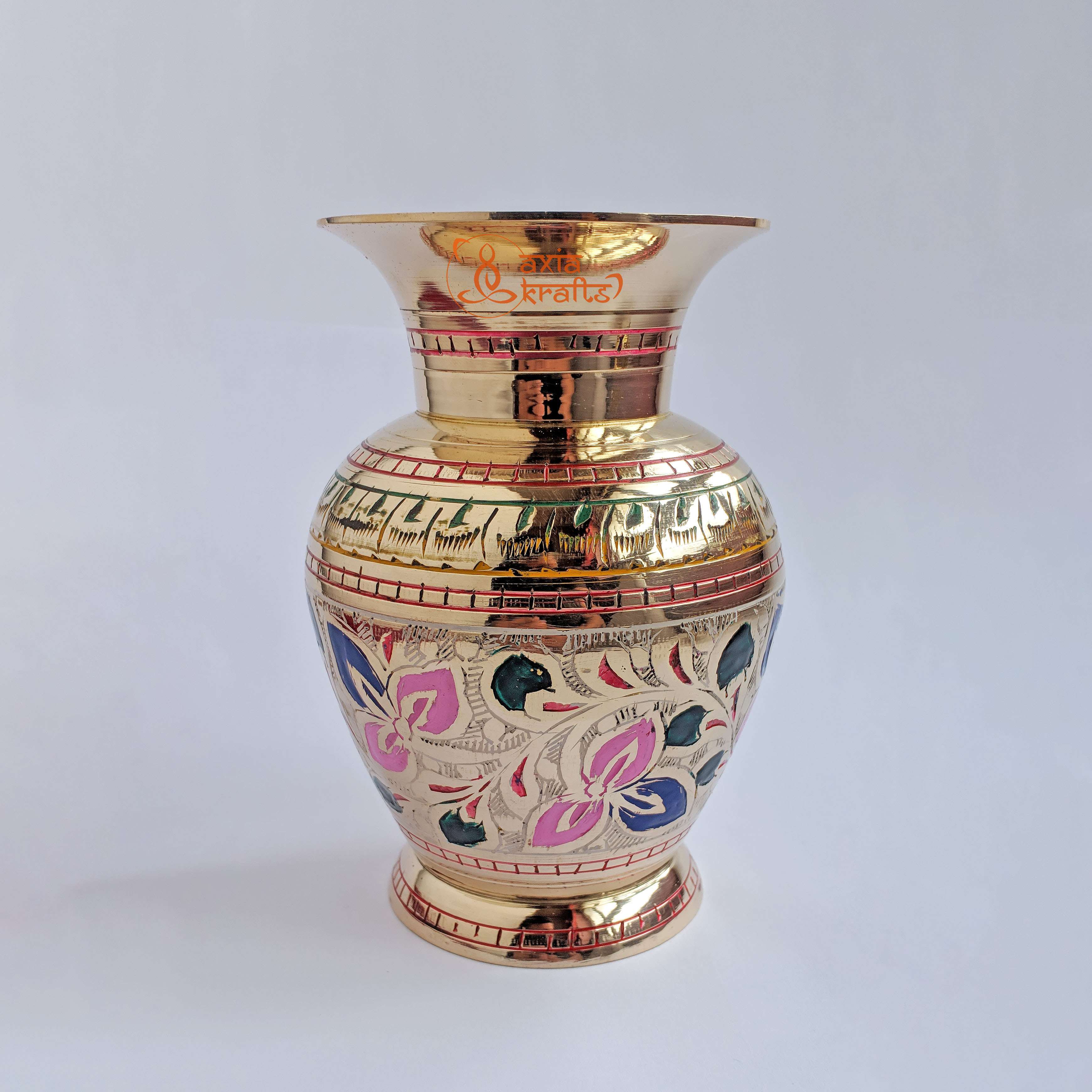 Axia Krafts Brass Flowervase 5.5 Inches Colourful Beautiful | Flower Vase | Decor | Gift