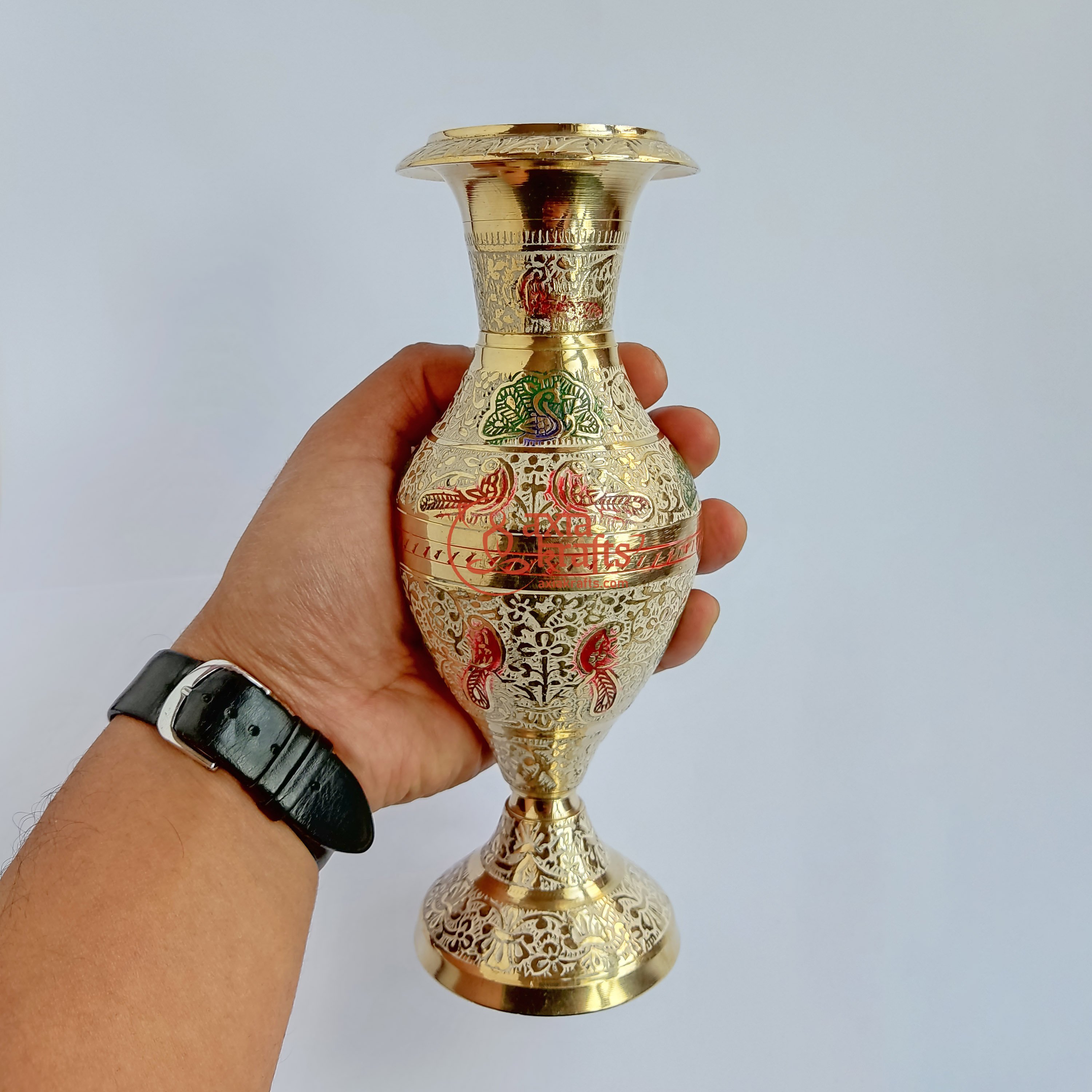 Axia Krafts Brass Flowervase White 7.5 inches Jodi | Flower Vase | Fuldan