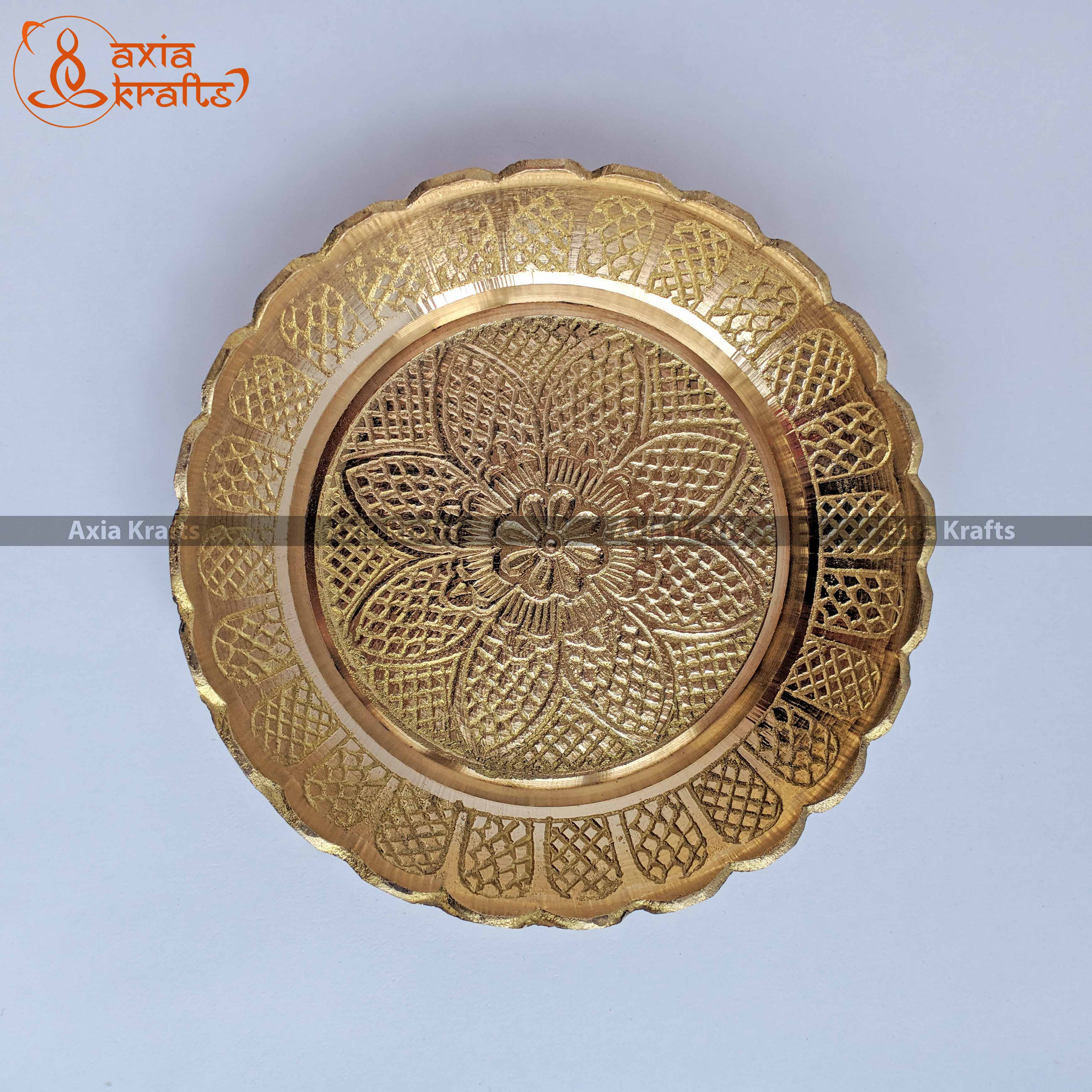 Axia Krafts Brass Plate 4.33 inches | Sagun Plate | Puja Plate