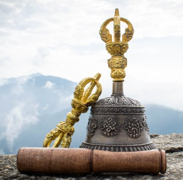 Seven Chakra Handicraft - Bronze/brass Carved Bell With Bajra