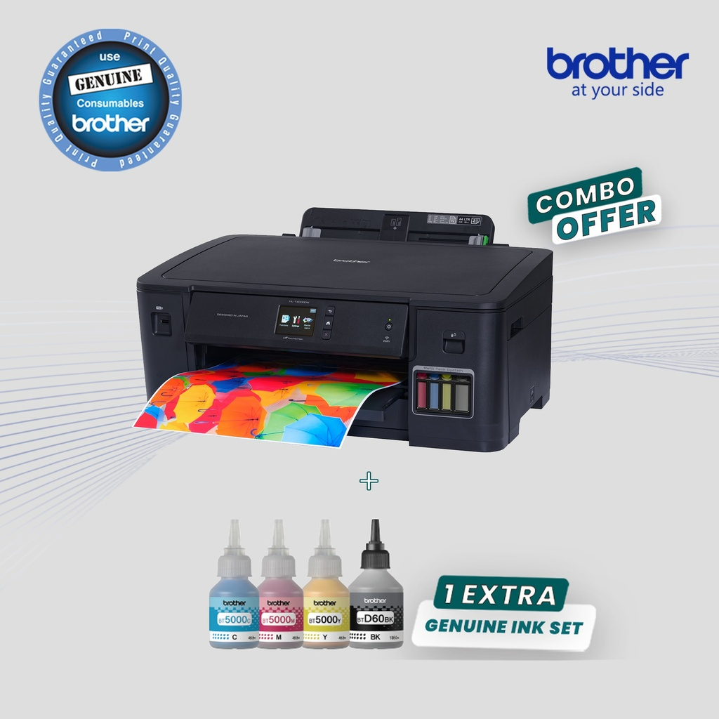Brother HL-T4000DW A3 Color Inkjet Ink Tank System with Wireless, Duplex + Genuine 1 Ink Set Bottle