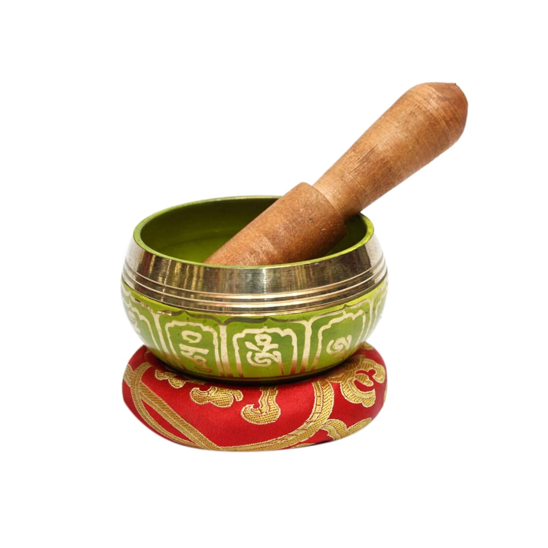 Seven Chakra Handicraft - Green Buddha Eye/om Design Singing Bowl-3 Inch