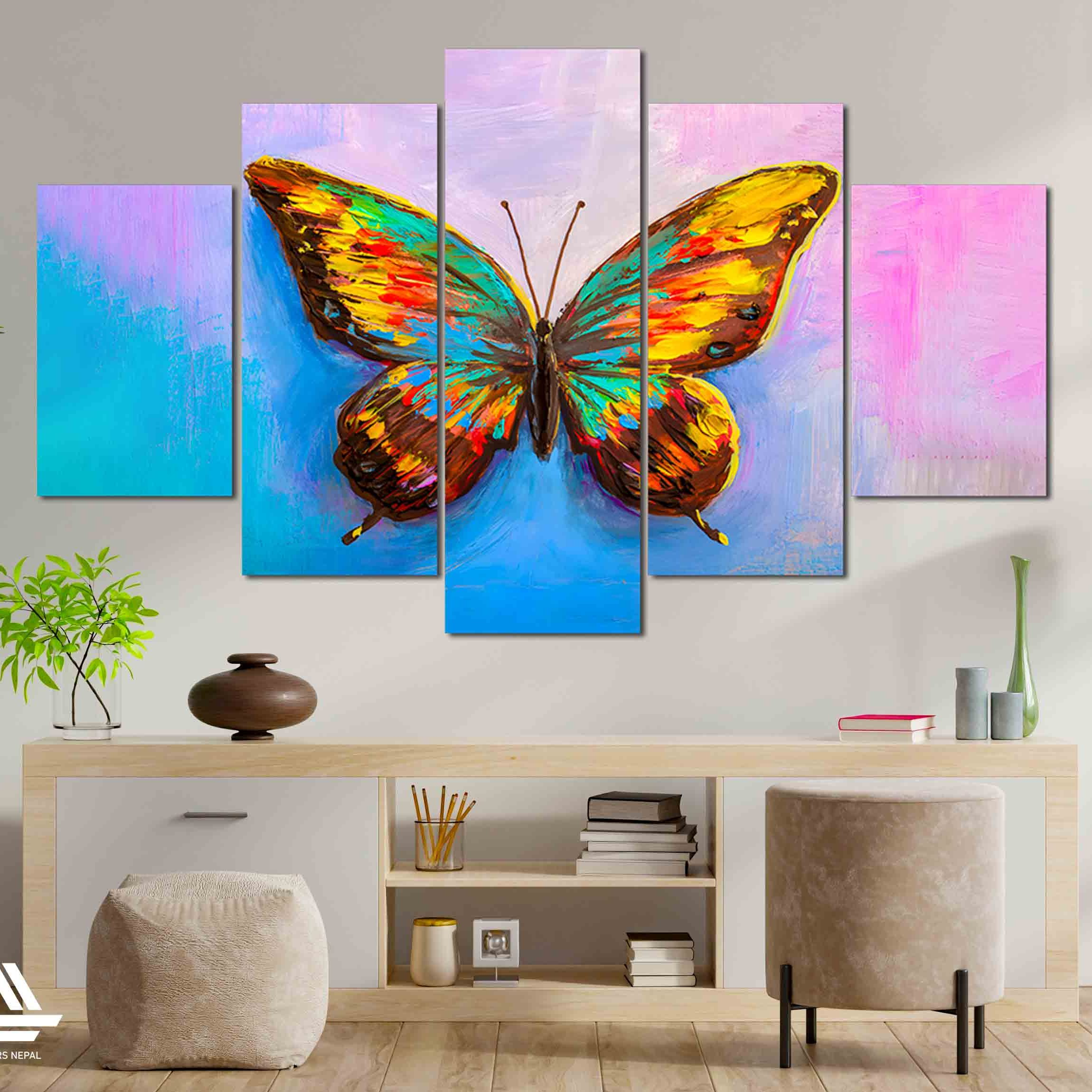 Butterfly 5 Panel Canvas | Wall | Home Decor | Canvas | Wall Art With Frame Inside 
