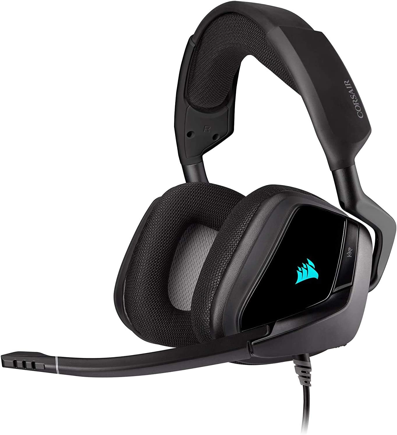 Corsair CA-9011203-AP Void Elite RGB USB Gaming Headset, 7.1 Surround Sound, Optimised Omnidirection Microphone, Customisable RGB Lighting, Microfibre Mesh Fabric Earpads, Aluminium Construction - Carbon