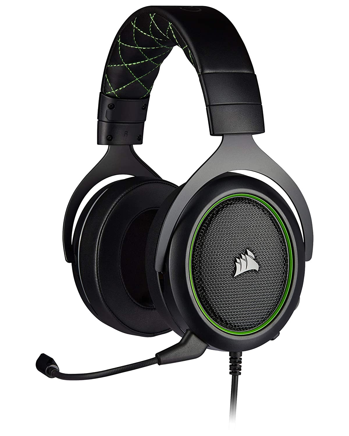 Corsair Hs50 Pro Stereo Adjustable Memory Foam Ear Cups, Lightweight, Noise-Cancelling Detachable Wired Over Ear Headphones with Mic for Pc, Ps4, Xbox One, Switch and Mobile- Green
