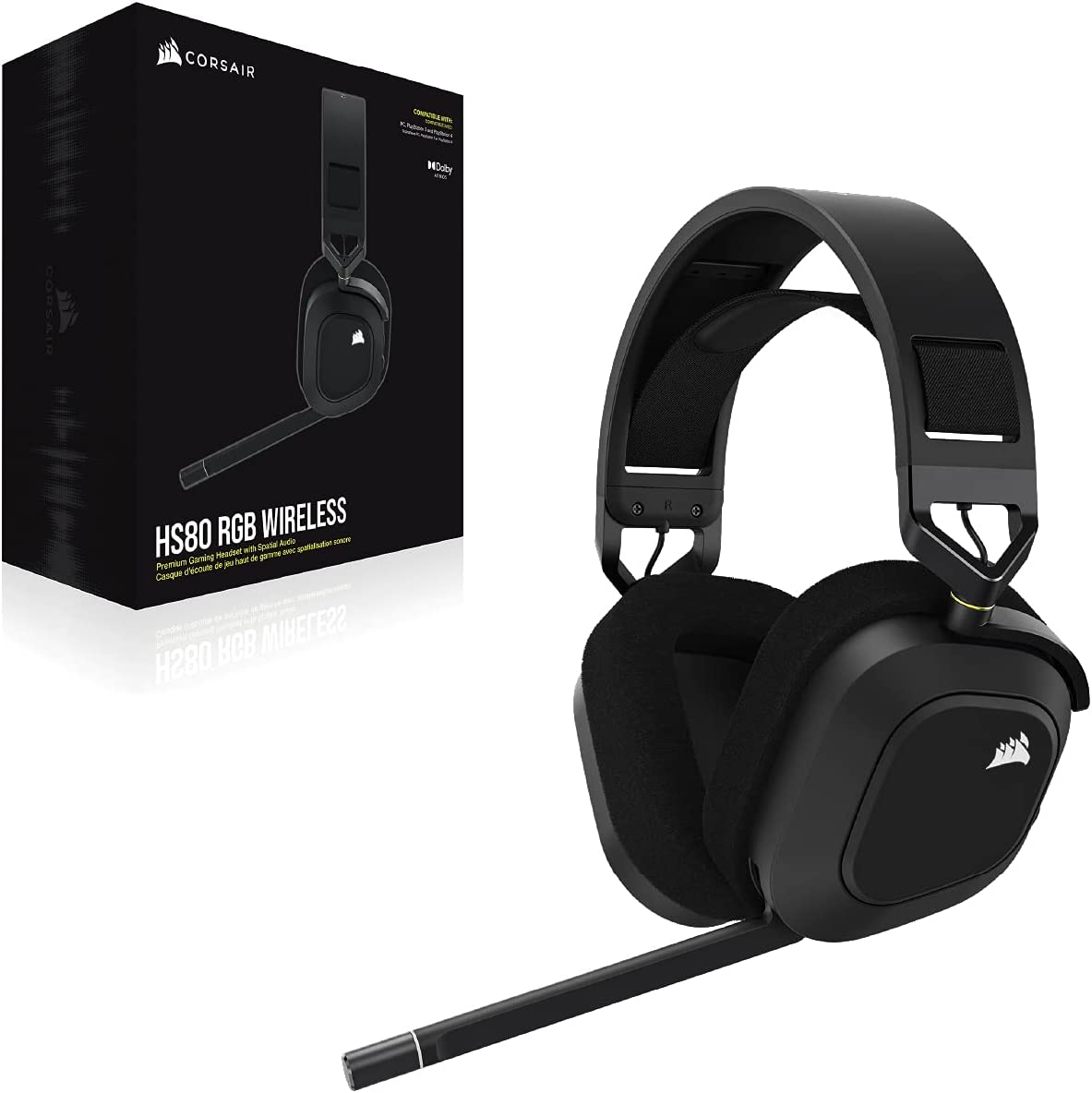 CORSAIR HS80 RGB WIRELESS Premium Gaming Headset, PC/PS4/PS5 Dolby Atmos CA-9011235-AP Carbon