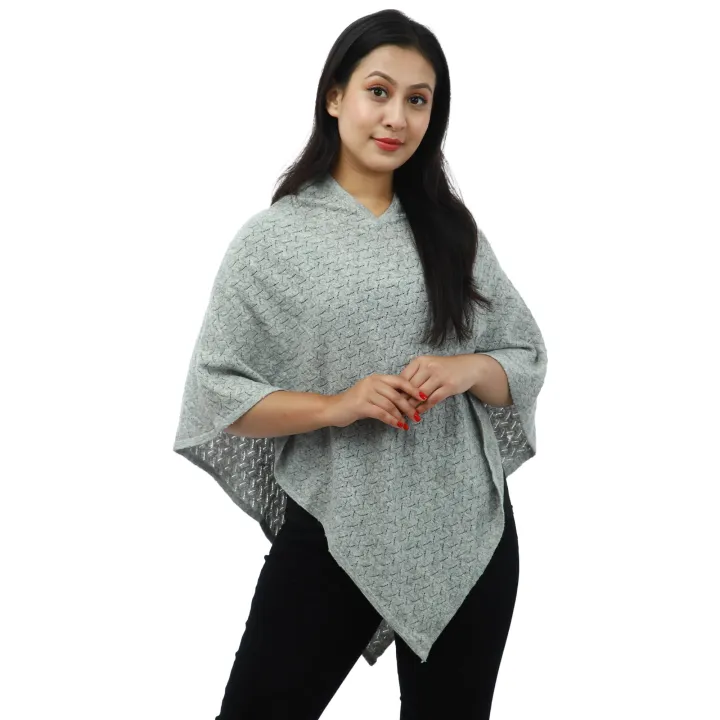 Cable Design V-neck Pashmina Blend Poncho