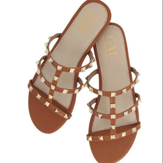 CAI Studded Slide Tan Sandal For Women