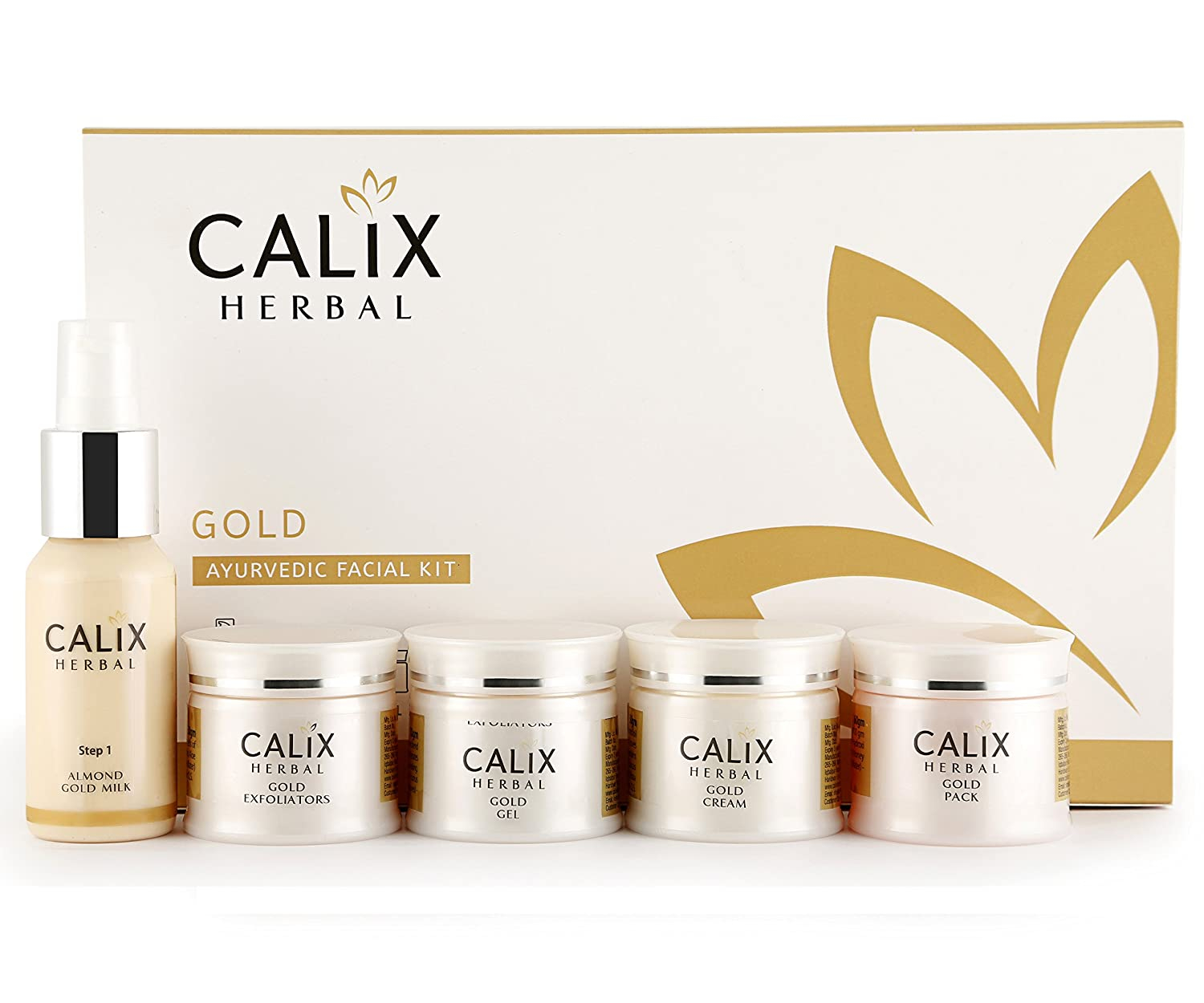 Calix Herbal Gold Ayurvedic Facial Kit Advanced Age Delay Restorative Formula Enriched with Gold Leaves and Saffron, 260 g