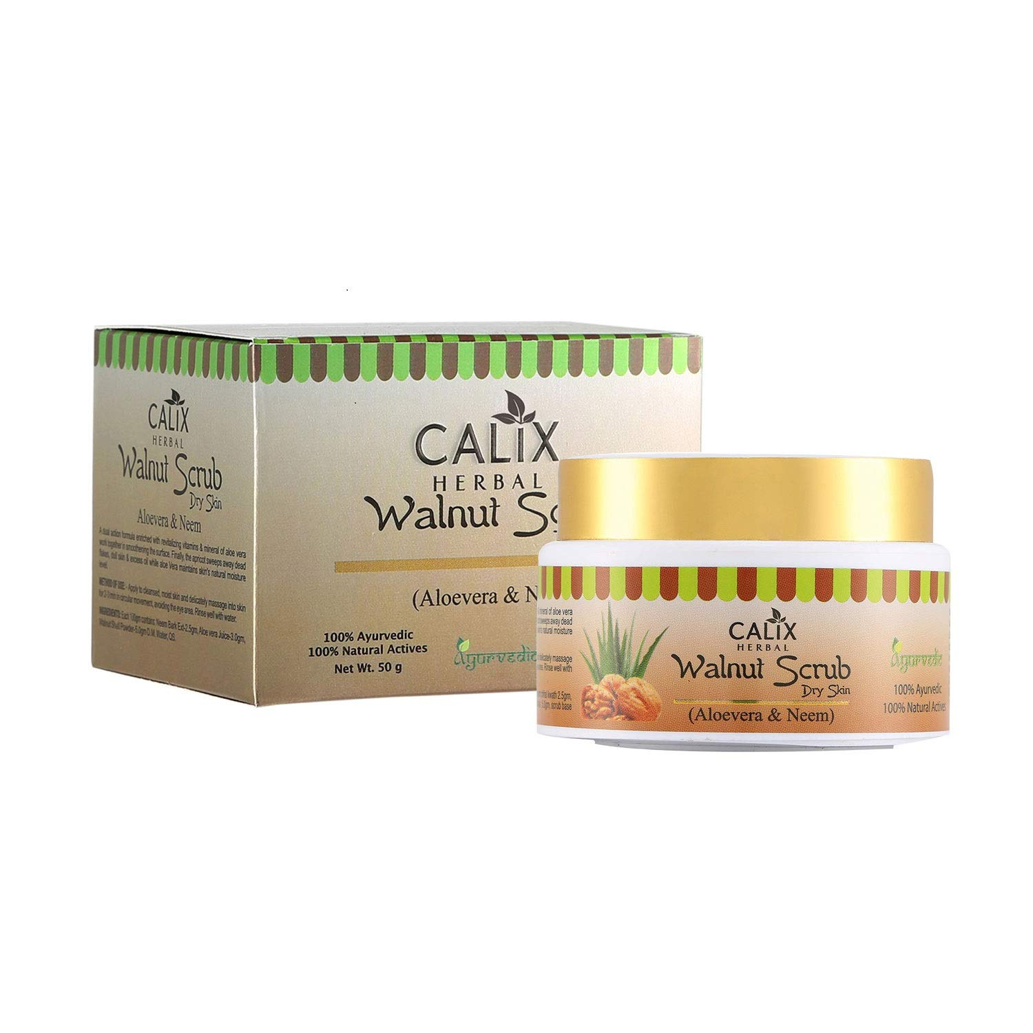Calix Herbal Walnut Scrub for Skin Exfoliation, Blackheads and Oil Removal Sulphate-free Face Cleanser Enriched with Aloe vera, 50g
